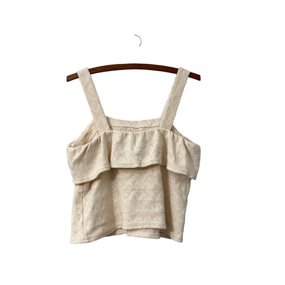 Madewell Womens Cream Ruffle Top Textured Knit Cotton Tank Top Size Medium - Picture 5 of 6